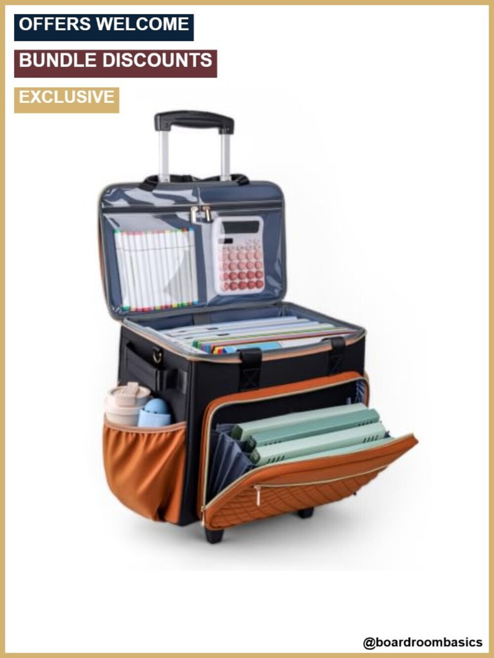 40L Rolling Teacher Bag for 15.6" Laptop with Cart, 4-Way Carry, 1680D Oxford,